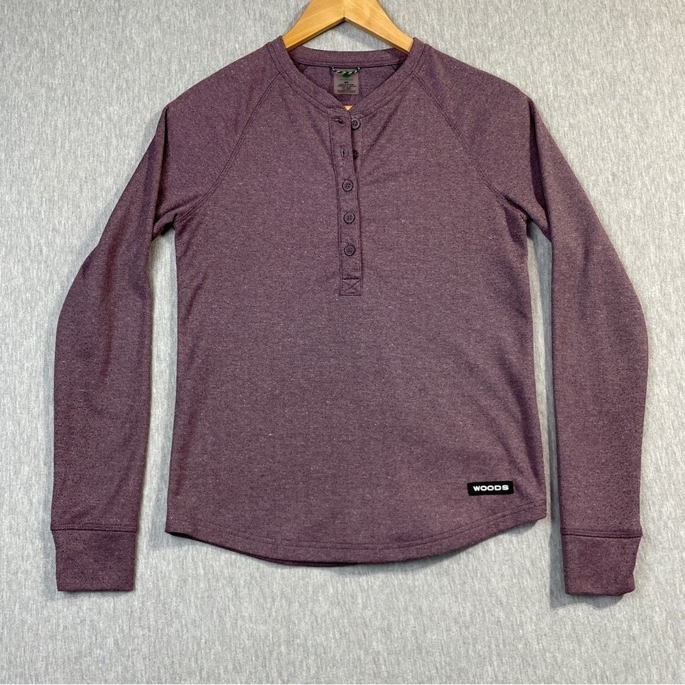 Woods Shirt Women’s Size Small Maroon Heathered 1/2 Button Long Sleeve